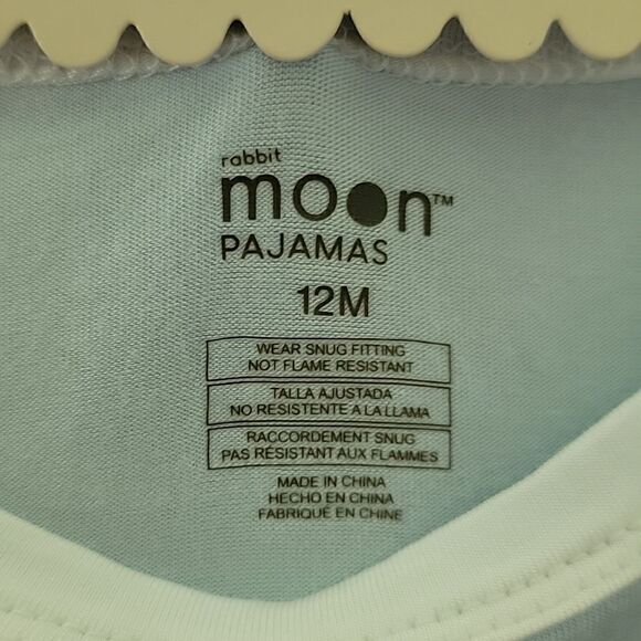 RABBIT MOON 2-PC LIGHT BLUE AND WHITE STRIPED BUNNY PAJAMAS, SZ 12 MONTHS - NEW! - Picture 4 of 7